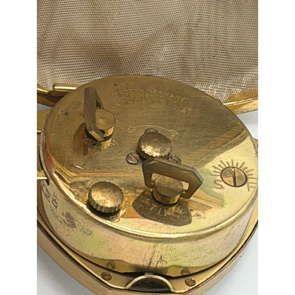 Vintage Westclox Travel Alarm Clock Germany Aqua Blue Clamshell Case For Parts - Picture 3 of 5